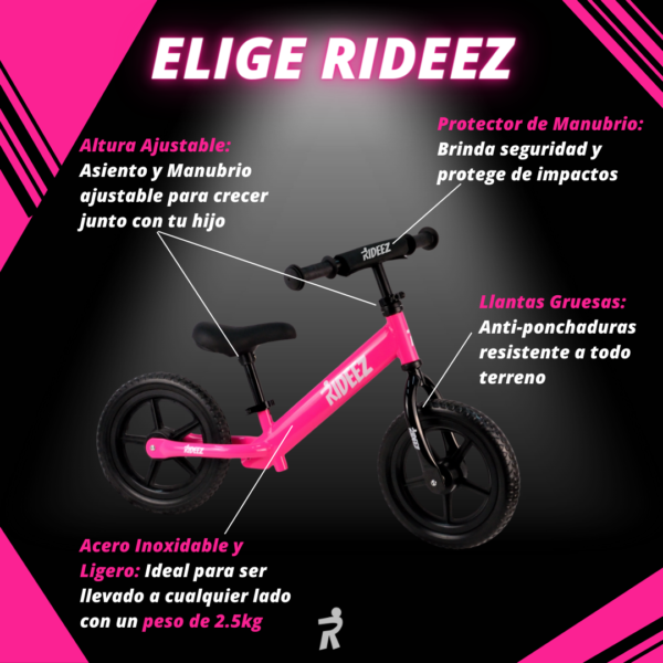 RZ002 | Rideez Bicicleta de Equilibrio Bici de Balance Sin Pedal para Niño Niña 2-5 años - Rosa - Image 4