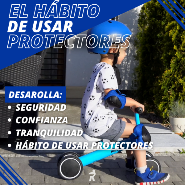 Rideez | Kit De Protección Bicicleta de Equilibrio y Patines para Niño Niña Rodilleras + Coderas + Muñequeras - Azul - Image 3