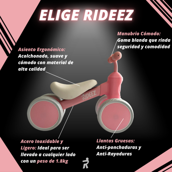 RZ001 | Rideez Bici de Equilibrio Bicicleta de Balance sin pedales para Niño o Niña - Rosa - Image 4
