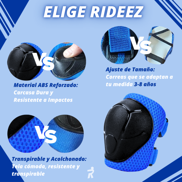 Rideez | Kit De Protección Bicicleta de Equilibrio y Patines para Niño Niña Rodilleras + Coderas + Muñequeras - Azul - Image 5