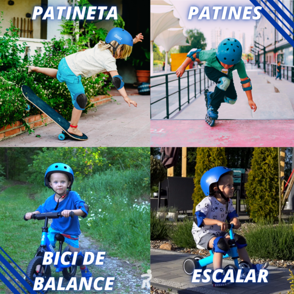 Rideez | Kit De Protección Bicicleta de Equilibrio y Patines para Niño Niña Rodilleras + Coderas + Muñequeras - Azul - Image 8